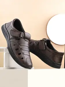Roadster Men Brown Textured Velcro Closure Shoe Style Sandals