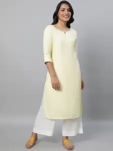 AURELIA Keyhole Neck Lace Inserted Straight Kurta