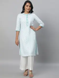 AURELIA Ethnic Motifs Printed Mandarin Collar Lace Inserted Pure Cotton Kurta