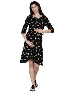SIDE KNOT Floral Print Fit & Flare Maternity Dress