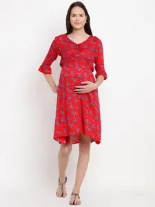 SIDE KNOT Floral Printed Fit & Flare Maternity Dress