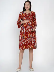 SIDE KNOT Floral Print Fit & Flare Maternity Dress