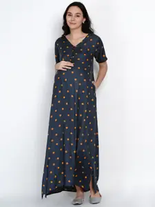 SIDE KNOT Floral Print Maternity Maxi Dress