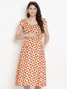 SIDE KNOT Print Fit & Flare Maternity  Midi Dress