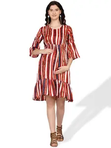 SIDE KNOT Striped Bell Sleeves A-Line Maternity Dress