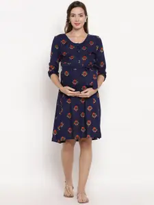 SIDE KNOT Floral Printed Waist Tie- Ups A-Line Maternity Dress