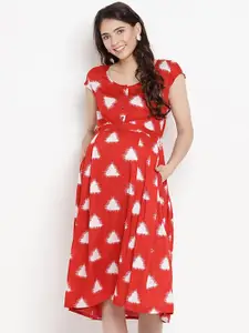 SIDE KNOT Geometric Printed A-Line Maternity Midi Dress