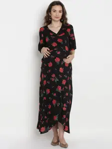 SIDE KNOT Floral Printed Tulip Maxi Maternity Wrap Dress