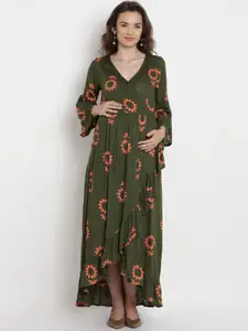 SIDE KNOT Floral Printed Bell Sleeves Maternity Maxi Dress