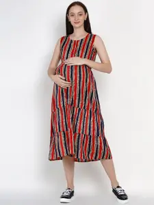 SIDE KNOT Striped A-Line Midi Maternity Dress