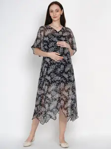 SIDE KNOT Floral Print Midi Maternity Dress