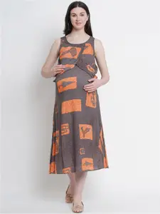SIDE KNOT Conversational Printed A-Line Maternity Midi Dress