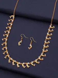 Silver Shine Gold-Plated Stone-Studded Necklace & Earrings Set