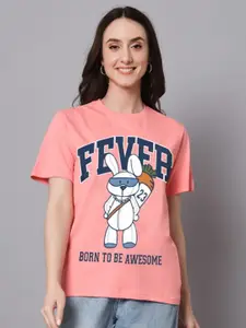 The Dry State Pink Typography Printed Oversize Fit Cotton T-shirt