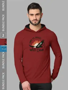 BULLMER Typography Printed Pack Of 2 Hooded Neck Cotton T-Shirts