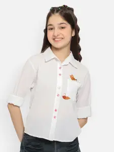 Natilene Girls Standard Fit Self Designed And Embroidered Opaque Casual Shirt