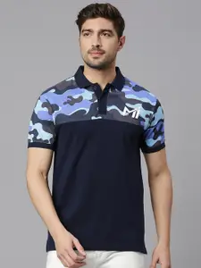 FanCode Mumbai Indians Camouflage Printed Polo Collar Cotton T-shirt