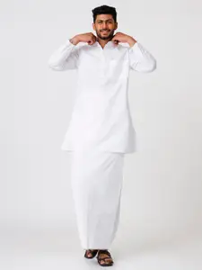 Ramraj Men Mandarin Cotton Kurta & Veshti