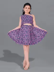 FASHION DREAM Girls Printed One Shoulder Top with Skirt