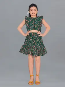 FASHION DREAM Girls Printed Top with Asymmetric Skirt