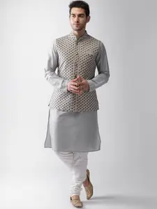 KISAH Mandarin Collar Pure Cotton Kurta with Churidar with Printed Nehru Jacket