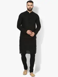 KISAH Men Textured Regular Fit Woven  Kurta Jacket Churidar Set