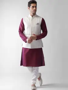 KISAH Men Geometric Printed Regular Fit Kurta Jacket Churidar Set