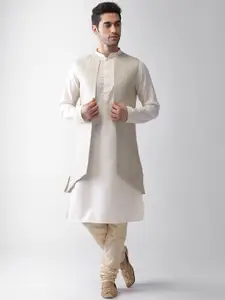 KISAH Men Textured Regular Fit Geometric Pattern Kurta Jacket Churidar Set