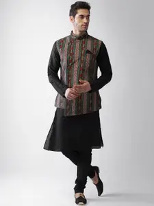 KISAH Mandarin Collar Kurta with Churidar with Printed Nehru Jacket