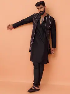 KISAH Men Printed Regular Fit Tie & Dye  Kurta Jacket Churidar Set