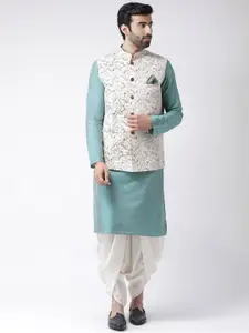 KISAH Men Kantha Printed Regular Fit Kurta Jacket Dhoti Set