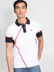 Arrow Sport Men White Colourblocked Polo Collar Applique T-shirt