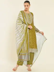 Soch Green & Grey Embroidered Unstitched Dress Material