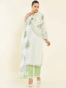 Soch Beige & Green Embroidered Unstitched Dress Material