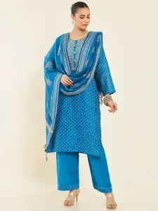 Soch Blue & Cream-Coloured Unstitched Dress Material