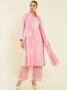 Soch Pink & White Embroidered Pure Cotton Unstitched Dress Material