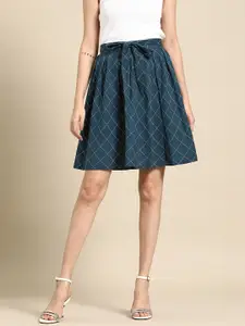 all about you Checked Embroidered Flared Skirt