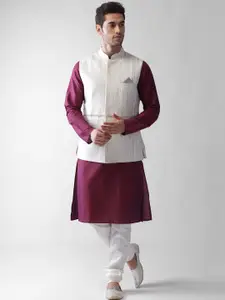 KISAH Men Geometric Printed Regular Fit Kurta Jacket Churidar Set