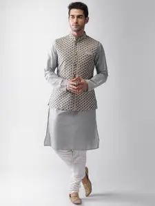 KISAH Mandarin Collar Pure Cotton Kurta with Churidar & Nehru Jacket