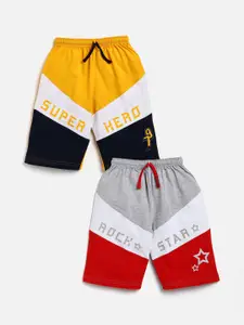 YK Boys Pack Of 2 Assorted Colourblocked Printed Pure Cotton Shorts