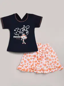 YK Girls Printed Pure Cotton Top With Skirt