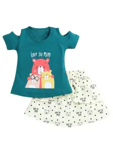 YK Girls Printed Pure Cotton Top with Skirt