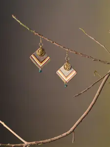 AAKRITI ART CREATIONS Brass Plated Geometric Wooden Drop Earrings