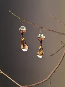 AAKRITI ART CREATIONS Brass-Plated Leaf Shaped Drop Earrings
