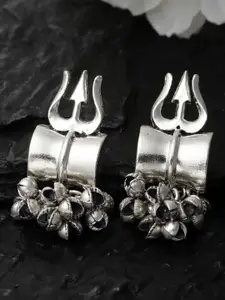 PANASH Silver-Plated Temple Trident Shaped Studs Earrings