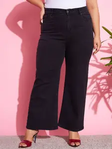 SASSAFRAS Curve Women Plus Size Black Flared Fit High-Rise Stretchable Jeans