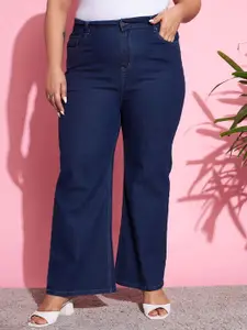 SASSAFRAS Curve Women Plus Size Navy Blue Flared High-Rise Stretchable Jeans