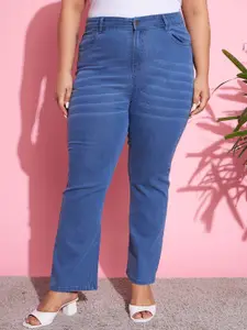 SASSAFRAS Curve Women Plus Size Blue Bootcut High-Rise Clean Look Stretchable Jeans