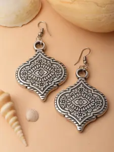 PANASH Silver-Plated Oxidised Contemporary Drop Earrings