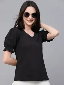 Style Quotient V-Neck Puff Sleeves Regular Top
